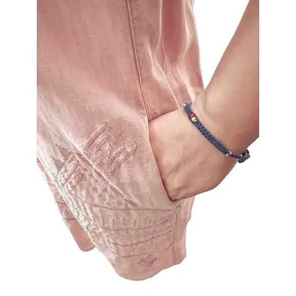 Artisan NY Coral Embroidered Linen Dress Size Medium Boho Peasent Shift Mini - Picture 7 of 12